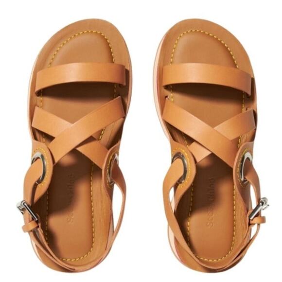 NWOT SEE BY CHLOÉ Tan Leather Ysee Chloe Crisscross Flatform Sandals Size EU 37 - Picture 2 of 11